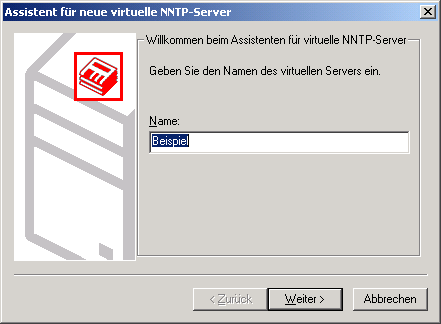 Assistent zur Erstellung des virtuellen NNTP-Servers - Angabe Name