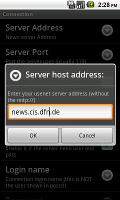 Settings: Server host address