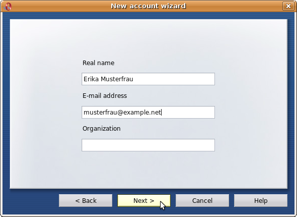 Entering real name and e-mail address