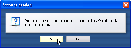 Create account? - Yes
