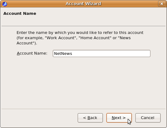 Account wizard: Account Name